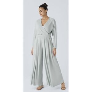 Halara Wide Leg Waffle‎ Knit Jumpsuit Size Small V Neck Short Sleeve Side Pocket